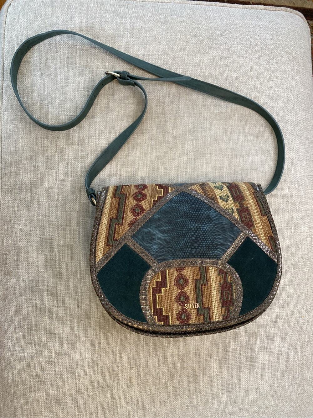 STEVEN BY STEVE MADDEN XL Leather Tapestry Crossbody Carpet Shoulder Bag NEW